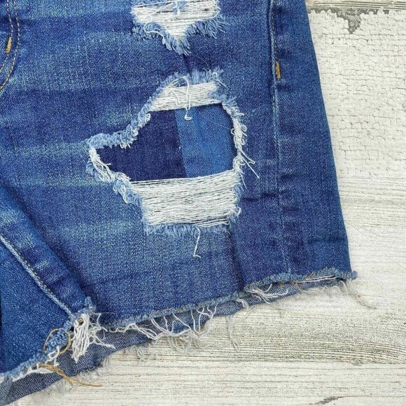 American Eagle Jean Shorts Womens 2 Super Stretch Distressed Blue Cutoff Patches - Picture 4 of 8